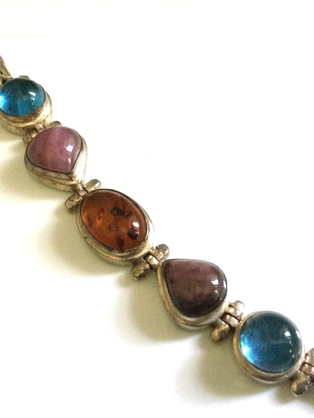 Sterling Silver Gemstone Link Bracelet Toggle Clasp - Picture 5 of 7